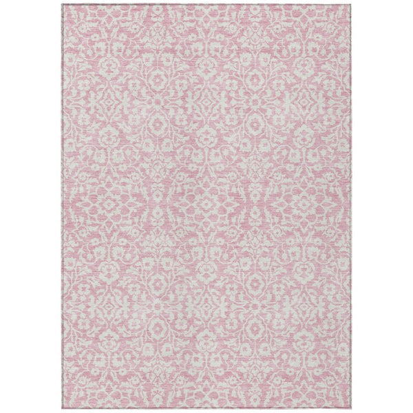 HomeRoots 5' Pink and Ivory Damask Area Rug - Elegant, Washable Design for Indoor and Outdoor Spaces 8' X 10' 595184