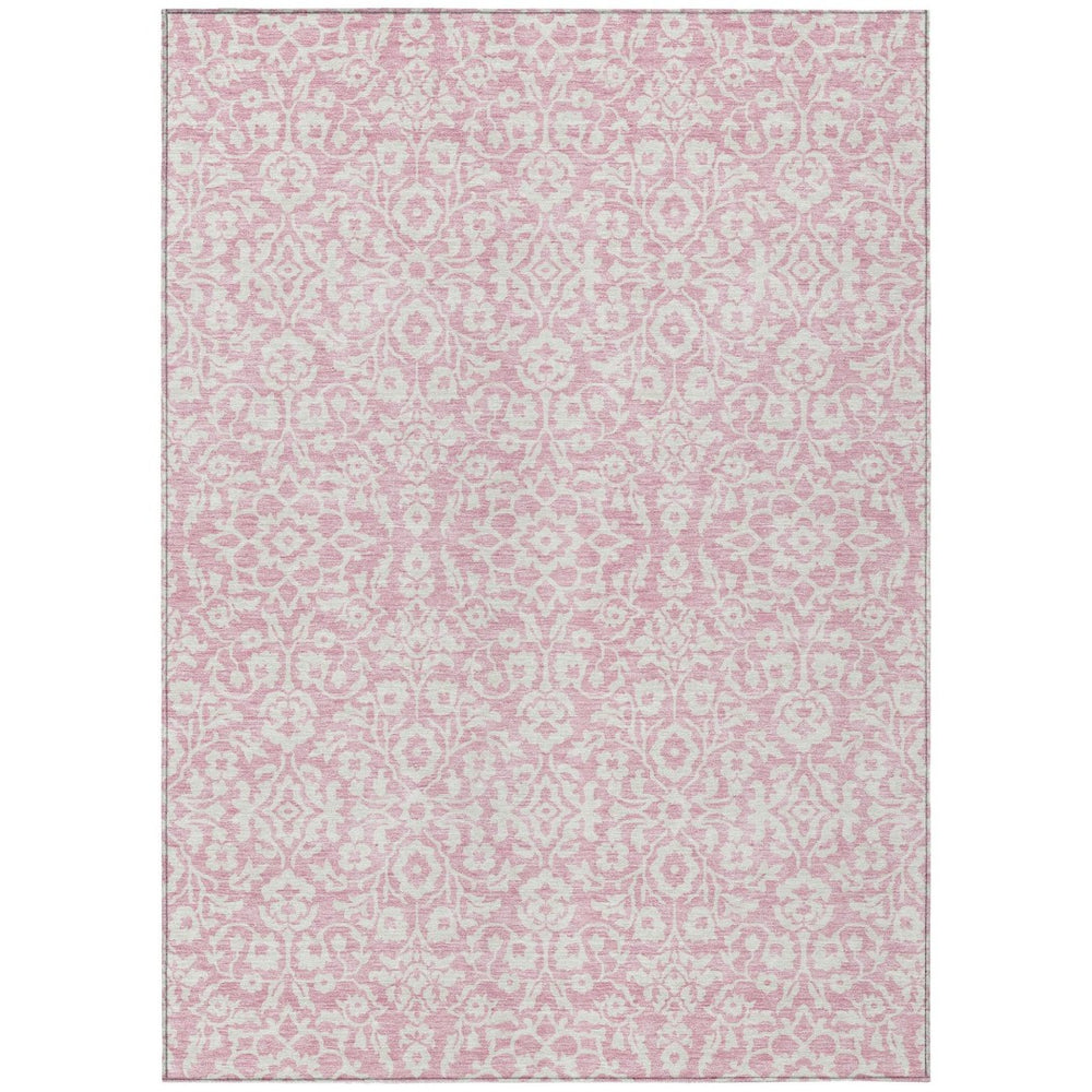 HomeRoots 9' Pink and Ivory Damask Area Rug - Washable, Durable, Elegant Design for Indoor and Outdoor Use 595185