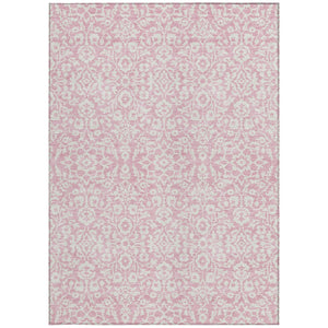 Homeroots 3' Beige And Ivory Damask Washable Indoor Outdoor Area Rug - Stylish, Durable, And Easy To Clean 9' X 12' Polyester 595185