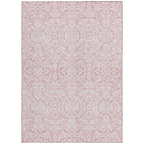 Homeroots 3' Beige And Ivory Damask Washable Indoor Outdoor Area Rug - Stylish, Durable, And Easy To Clean 9' X 12' Polyester 595185