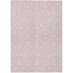 HomeRoots 5' Pink and Ivory Damask Area Rug - Elegant, Washable Design for Indoor and Outdoor Spaces 10' X 14' 595186