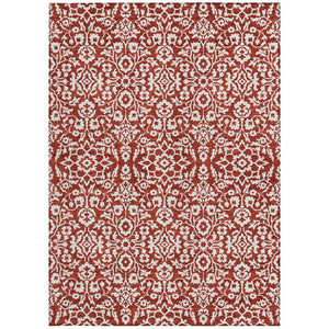 Homeroots 3' Beige And Ivory Damask Washable Indoor Outdoor Area Rug - Stylish, Durable, And Easy To Clean 5' X 8' Polyester 595188