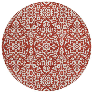HomeRoots 5' Elegant Red and Ivory Damask Area Rug – Washable, Durable, Ideal for Indoor and Outdoor Spaces 8' Round 595189