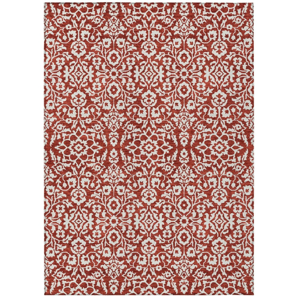 HomeRoots 9' Red and Ivory Damask Area Rug - Washable, Durable, Stylish for Indoor/Outdoor Spaces, 9x12 ft 595191