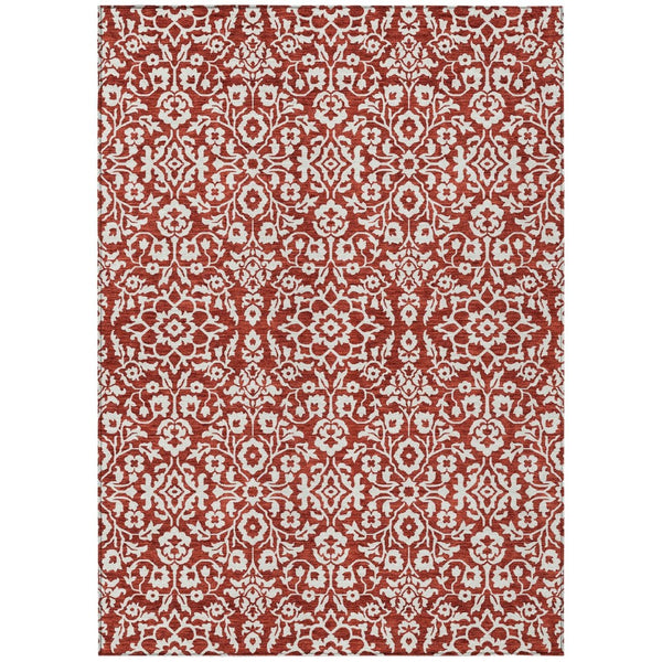 HomeRoots 9' Red and Ivory Damask Area Rug - Washable, Durable, Stylish for Indoor/Outdoor Spaces, 9x12 ft 595191