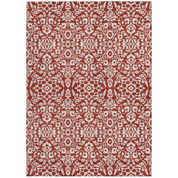 Homeroots 3' Beige And Ivory Damask Washable Indoor Outdoor Area Rug - Stylish, Durable, And Easy To Clean 10' X 14' Polyester 595192