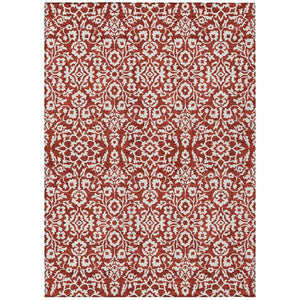 HomeRoots 5' Elegant Red and Ivory Damask Area Rug – Washable, Durable, Ideal for Indoor and Outdoor Spaces 10' X 14' 595192