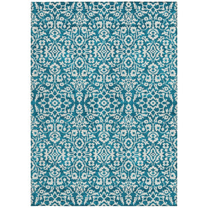 Homeroots 3' Beige And Ivory Damask Washable Indoor Outdoor Area Rug - Stylish, Durable, And Easy To Clean 5' X 8' Polyester 595194