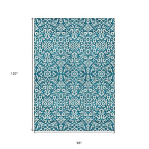 Homeroots 3' Beige And Ivory Damask Washable Indoor Outdoor Area Rug - Stylish, Durable, And Easy To Clean 8' X 10' Polyester 595196