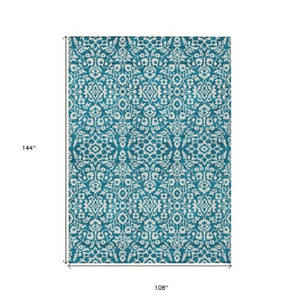 Homeroots 3' Beige And Ivory Damask Washable Indoor Outdoor Area Rug - Stylish, Durable, And Easy To Clean 9' X 12' Polyester 595197