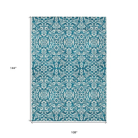 Homeroots 3' Beige And Ivory Damask Washable Indoor Outdoor Area Rug - Stylish, Durable, And Easy To Clean 9' X 12' Polyester 595197