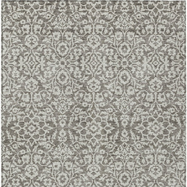 Homeroots 3' Beige And Ivory Damask Washable Indoor Outdoor Area Rug - Stylish, Durable, And Easy To Clean 3' X 5' Polyester 595199