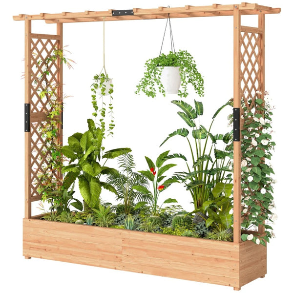 English Elm Trellis Planter Box Solid Fir Wood Raised Bed with Arched Garden Support Outdoor T3971P455853