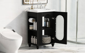 English Elm 20" Bathroom Vanity with Sink Compact Modern Freestanding MDF & Ceramic Undermount Sink Cabinet with Door and Two-Tier Shelf, Toilet Paper Holder, Adjustable Shelf, Sleek Rectangular Design Black N725P246925B
