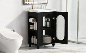 English Elm 20" Matte Freestanding Bathroom Vanity Ceramic Sink Mdf Cabinet Open Side Shelf Black N725P364206B