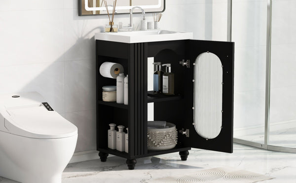 English Elm 20" Matte Freestanding Bathroom Vanity Ceramic Sink Mdf Cabinet Open Side Shelf Black N725P364206B