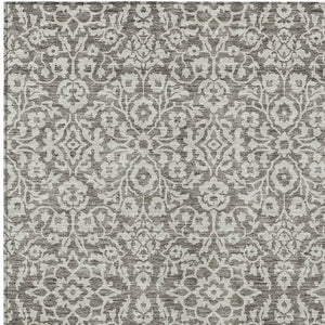 Homeroots 3' Beige And Ivory Damask Washable Indoor Outdoor Area Rug - Stylish, Durable, And Easy To Clean 5' X 8' Polyester 595200