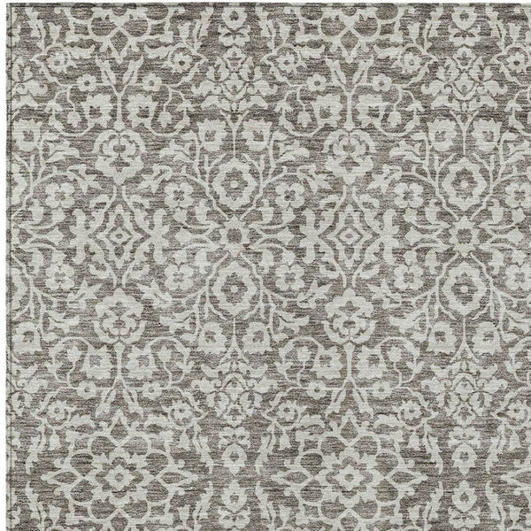 Homeroots 3' Beige And Ivory Damask Washable Indoor Outdoor Area Rug - Stylish, Durable, And Easy To Clean 5' X 8' Polyester 595200