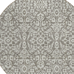 Homeroots 3' Beige And Ivory Damask Washable Indoor Outdoor Area Rug - Stylish, Durable, And Easy To Clean 8' Round Polyester 595201