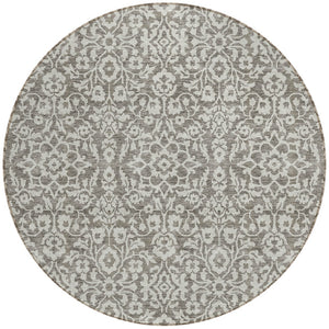 Homeroots 3' Beige And Ivory Damask Washable Indoor Outdoor Area Rug - Stylish, Durable, And Easy To Clean 8' Round Polyester 595201