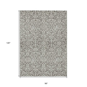 Homeroots 3' Beige And Ivory Damask Washable Indoor Outdoor Area Rug - Stylish, Durable, And Easy To Clean 8' X 10' Polyester 595202