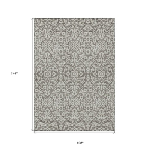 Homeroots 3' Beige And Ivory Damask Washable Indoor Outdoor Area Rug - Stylish, Durable, And Easy To Clean 9' X 12' Polyester 595203