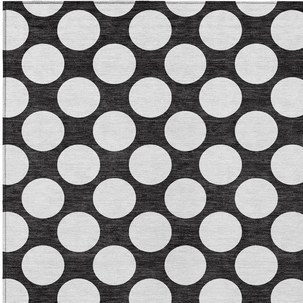 Homeroots 3' Black And Ivory Polka Dot Washable Area Rug For Home, Patio, Porch, And High Traffic Spaces 3' X 5' Polyester 595205