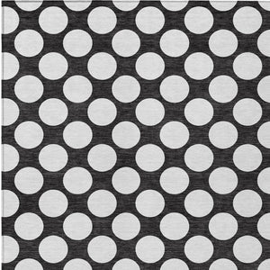 Homeroots 3' Black And Ivory Polka Dot Washable Area Rug For Home, Patio, Porch, And High Traffic Spaces 5' X 8' Polyester 595206