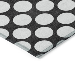 Homeroots 3' Black And Ivory Polka Dot Washable Area Rug For Home, Patio, Porch, And High Traffic Spaces 5' X 8' Polyester 595206