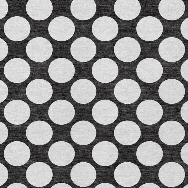 Homeroots 3' Black And Ivory Polka Dot Washable Area Rug For Home, Patio, Porch, And High Traffic Spaces 5' X 8' Polyester 595206