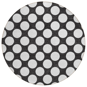 HomeRoots 5' Black and Ivory Polka Dot Area Rug - Durable, Washable Design for Indoor and Outdoor Spaces 8' Round 595207