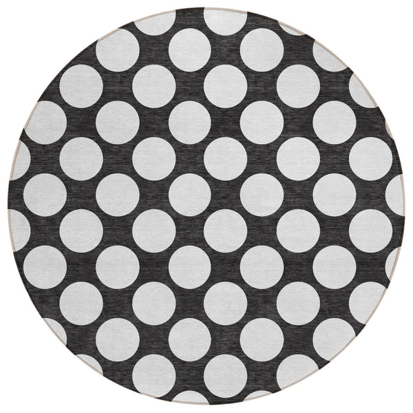 HomeRoots 5' Black and Ivory Polka Dot Area Rug - Durable, Washable Design for Indoor and Outdoor Spaces 8' Round 595207