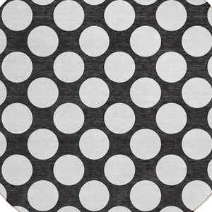 Homeroots 3' Black And Ivory Polka Dot Washable Area Rug For Home, Patio, Porch, And High Traffic Spaces 8' Round Polyester 595207