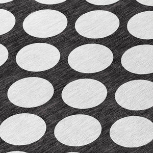 Homeroots 3' Black And Ivory Polka Dot Washable Area Rug For Home, Patio, Porch, And High Traffic Spaces 8' Round Polyester 595207