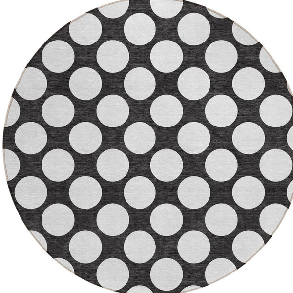 Homeroots 3' Black And Ivory Polka Dot Washable Area Rug For Home, Patio, Porch, And High Traffic Spaces 8' Round Polyester 595207