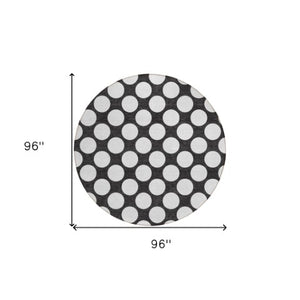 Homeroots 3' Black And Ivory Polka Dot Washable Area Rug For Home, Patio, Porch, And High Traffic Spaces 8' Round Polyester 595207