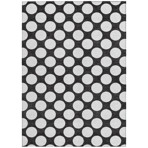 Homeroots 3' Black And Ivory Polka Dot Washable Area Rug For Home, Patio, Porch, And High Traffic Spaces 8' X 10' Polyester 595208