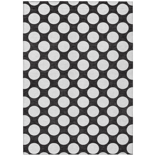 HomeRoots 5' Black and Ivory Polka Dot Area Rug - Durable, Washable Design for Indoor and Outdoor Spaces 8' X 10' 595208