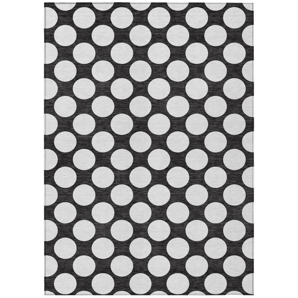 HomeRoots 9' X 12' Stylish Black and Ivory Polka Dot Washable Area Rug for Indoor/Outdoor Versatility & Durability 595209