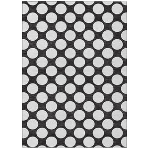 HomeRoots 9' X 12' Stylish Black and Ivory Polka Dot Washable Area Rug for Indoor/Outdoor Versatility & Durability 595209