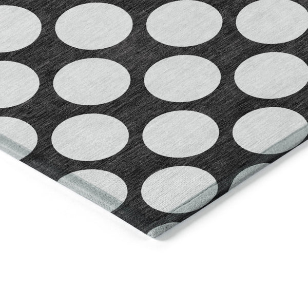 Homeroots 3' Black And Ivory Polka Dot Washable Area Rug For Home, Patio, Porch, And High Traffic Spaces 9' X 12' Polyester 595209