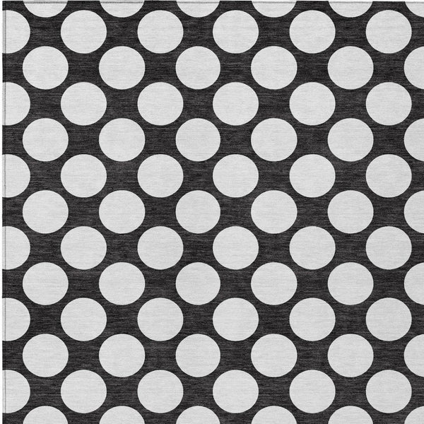 Homeroots 3' Black And Ivory Polka Dot Washable Area Rug For Home, Patio, Porch, And High Traffic Spaces 9' X 12' Polyester 595209