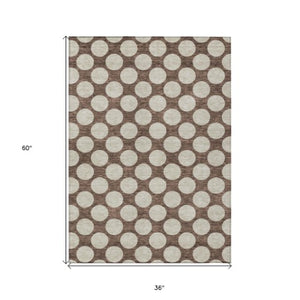 Homeroots 3' Black And Ivory Polka Dot Washable Area Rug For Home, Patio, Porch, And High Traffic Spaces 3' X 5' Polyester 595211