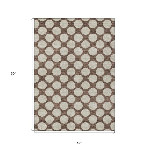 Homeroots 3' Black And Ivory Polka Dot Washable Area Rug For Home, Patio, Porch, And High Traffic Spaces 5' X 8' Polyester 595212