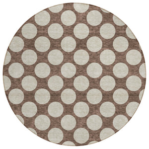 HomeRoots 5' Polka Dot Washable Area Rug - Durable Brown & Beige Design for Indoor & Outdoor Versatility 8' Round 595213