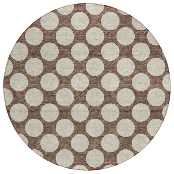 HomeRoots 5' Polka Dot Washable Area Rug - Durable Brown & Beige Design for Indoor & Outdoor Versatility 8' Round 595213
