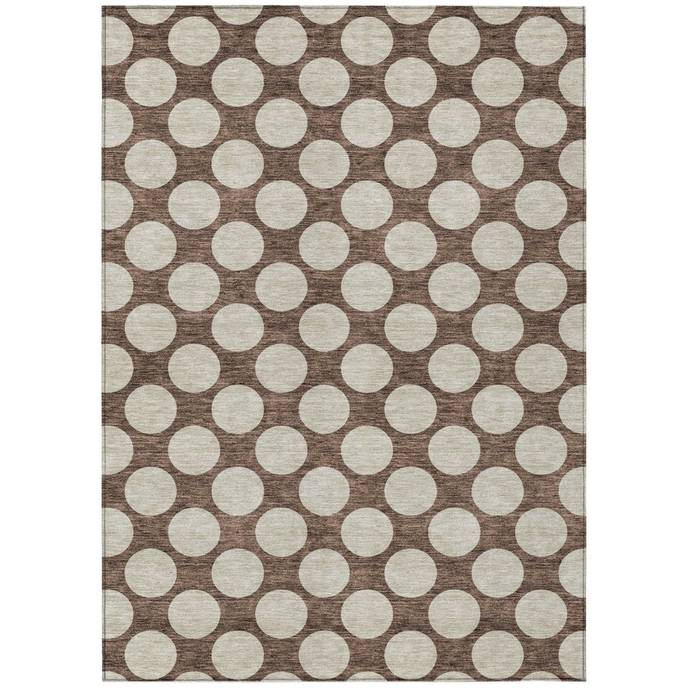 HomeRoots 5' Polka Dot Washable Area Rug - Durable Brown & Beige Design for Indoor & Outdoor Versatility 8' X 10' 595214
