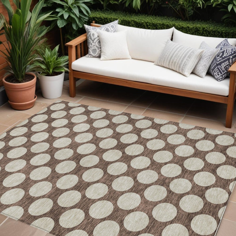 HomeRoots 9' X 12' Brown Polka Dot Washable Area Rug - Durable, Versatile, Indoor/Outdoor Decor for High Traffic 595215