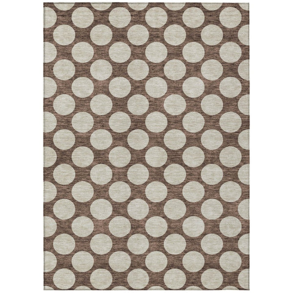 HomeRoots 5' Polka Dot Washable Area Rug - Durable Brown & Beige Design for Indoor & Outdoor Versatility 10' X 14' 595216