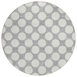 HomeRoots 5' Gray and Silver Polka Dot Area Rug - Stylish, Washable, Indoor-Outdoor Design for Any Space 8' Round 595231